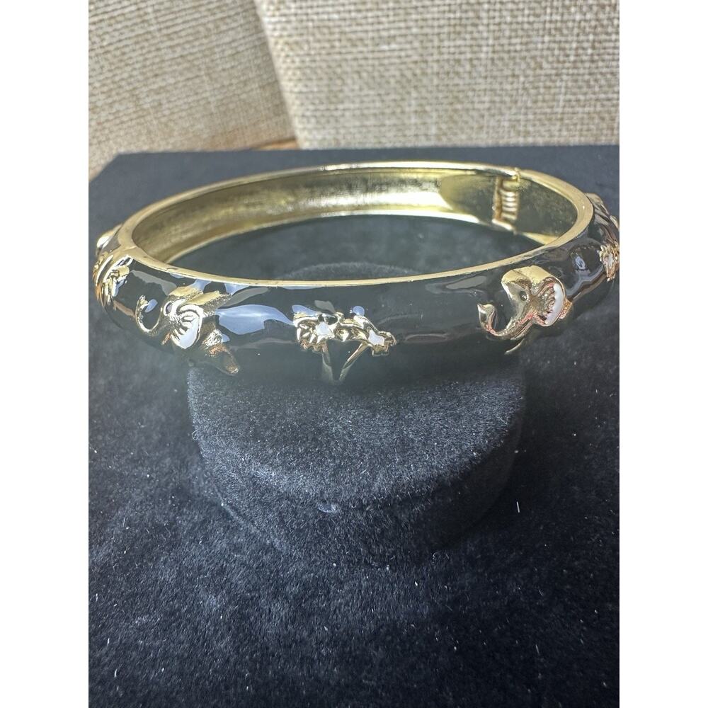 Sequin Nordstrom Black Gold Tone Statement Enamel Bangle Elephant # 14